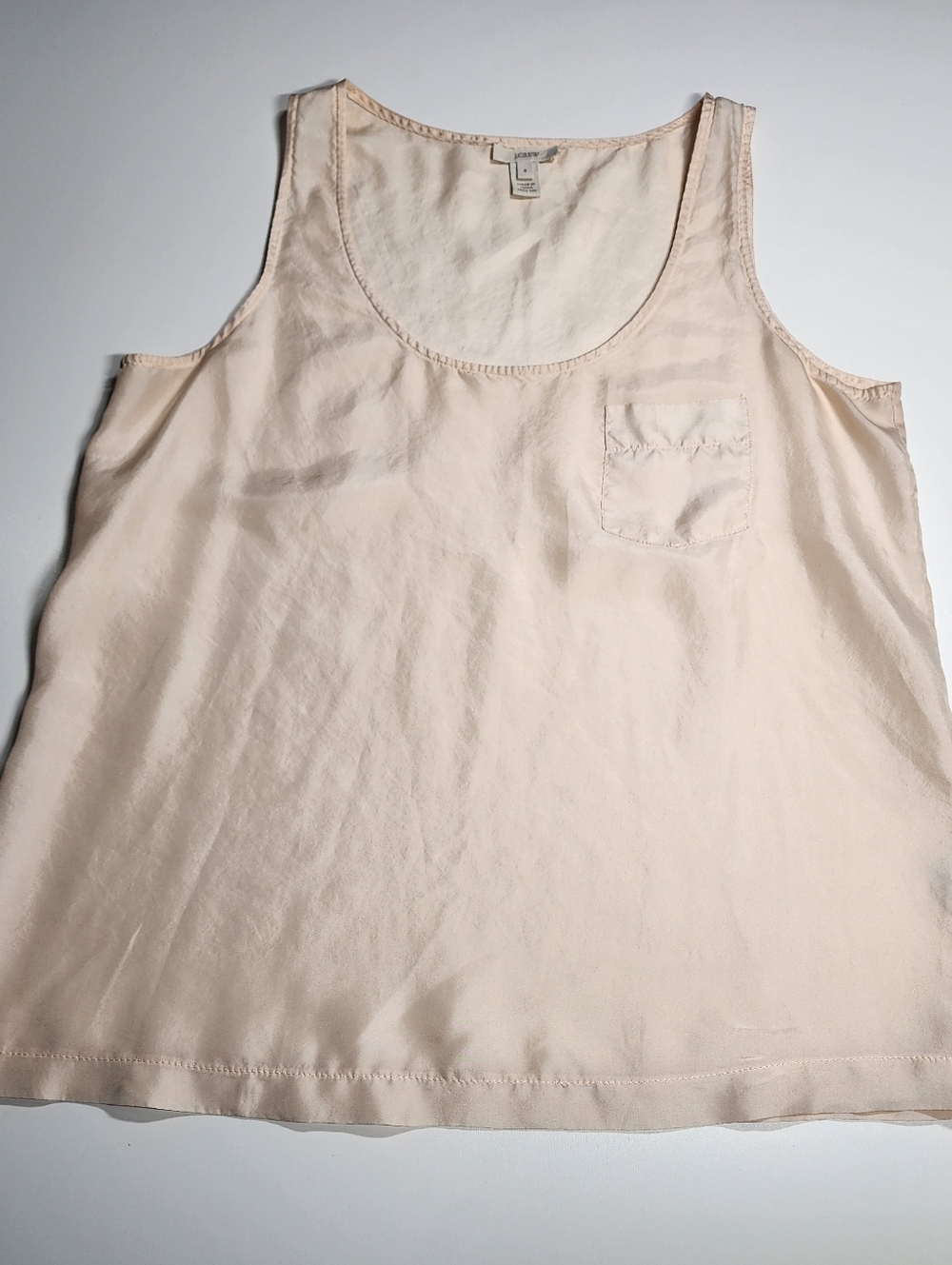 J Crew 100% Silk Tank Top Neutral Blush Beige Pocket Sleeveless 8